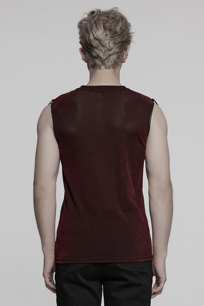 Black/red Round Collar Sheer Mesh Color Matching Rivet Punk Vest