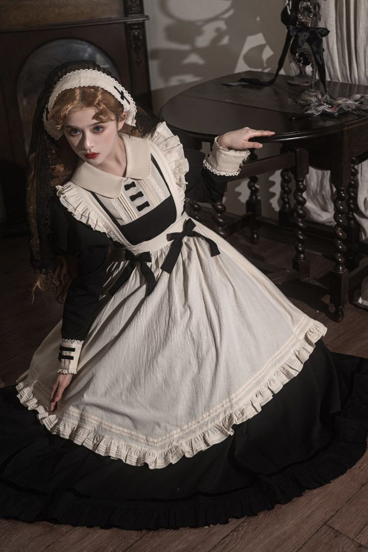 Black Maid Lapel Collar Short Sleeves Ruffle Sweet Classic Lolita Dress (short or Long Version)