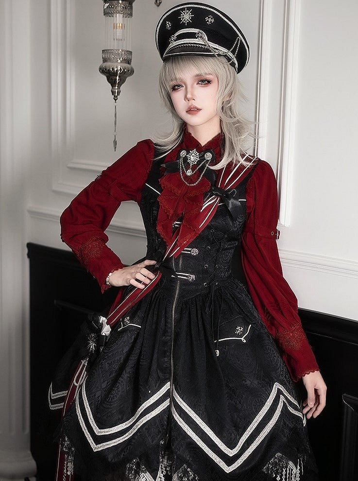 [pre-order Deadline: February 23] Dawnbreaker Gothic Ruffle Stand Collar Jacquard Ribbon Shirt