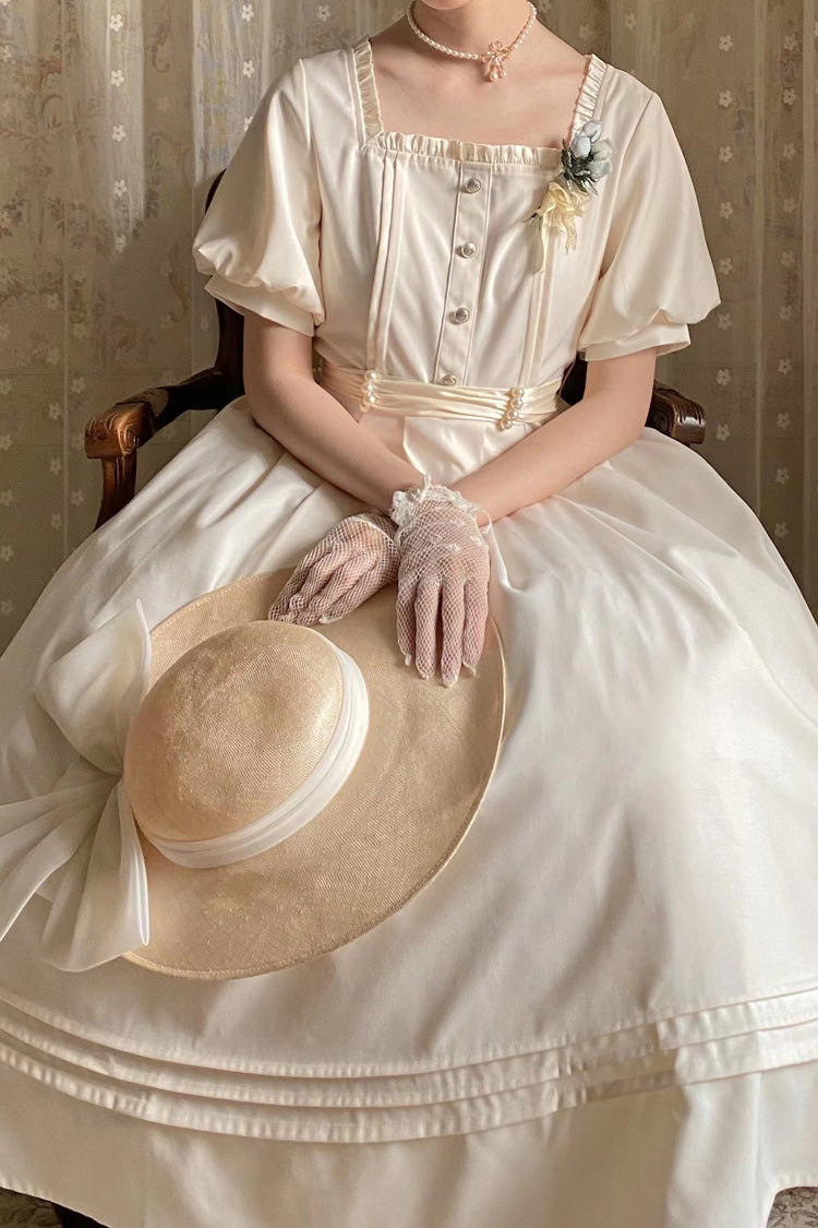 Apricot [random Thoughts] Square Collar Short Sleeves Ruffle Classic Lolita Dress