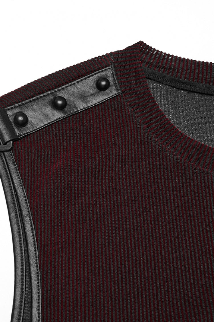 Black/red Round Collar Sheer Mesh Color Matching Rivet Punk Vest