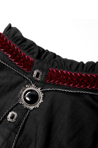 Black/red Gothic High Collar Front Retro Metal Button Lantern Sleeve Shirt