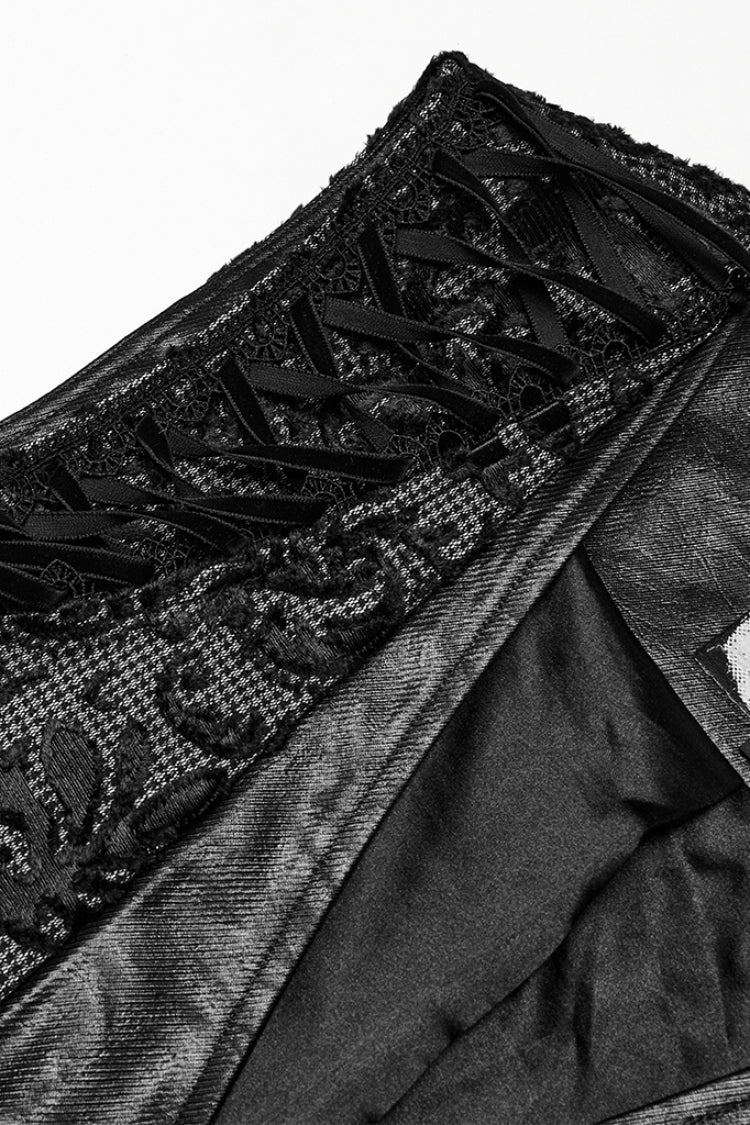 Black V Collar Long Sleeves Embroidery Gothic Vest