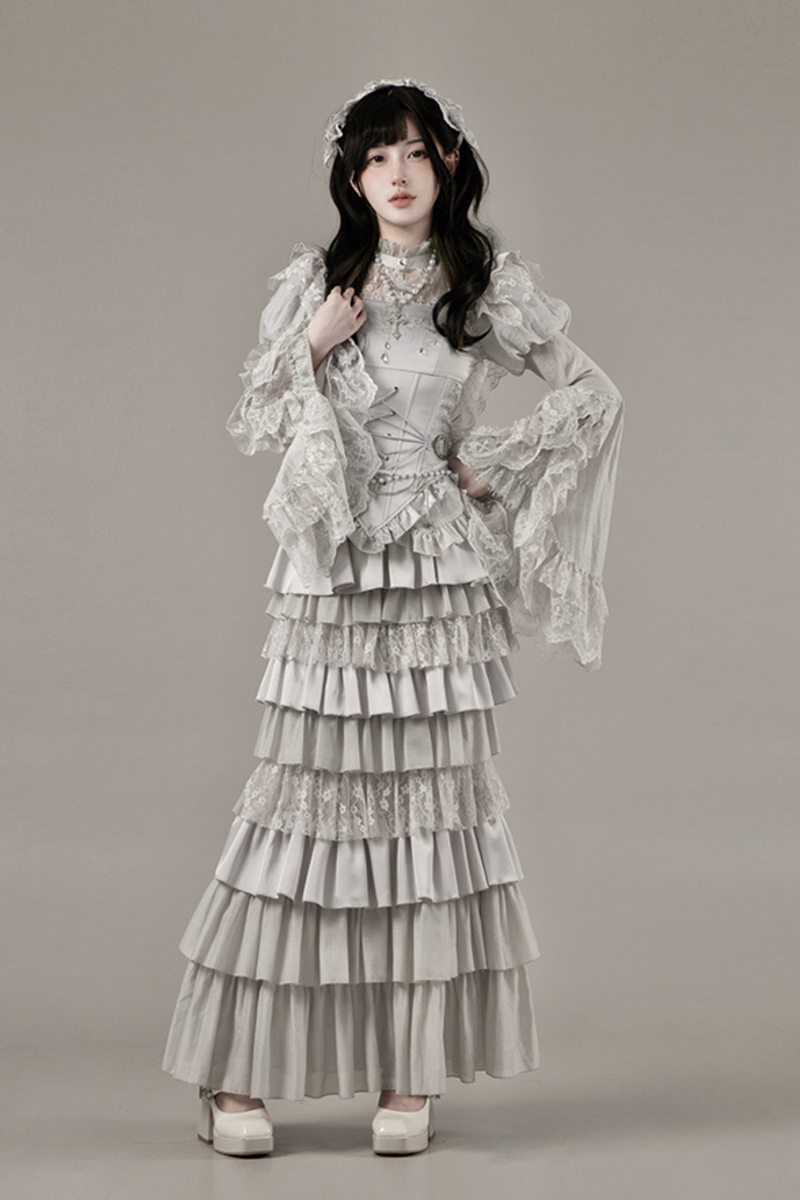Gothic Lolita Skirt + Corset + Veil + Necklace + Waist Chain
