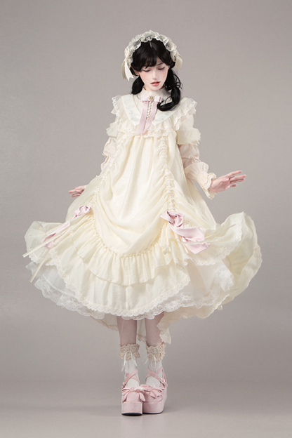 [pre-order] Rose Ruffle Lolita Dress + Dress + Belt + Brooch + Ribbon + Headband + Sleeve