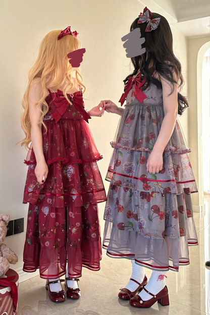 Retro Antique Cherry Sweet Lolita Dress + Jumper Skirt