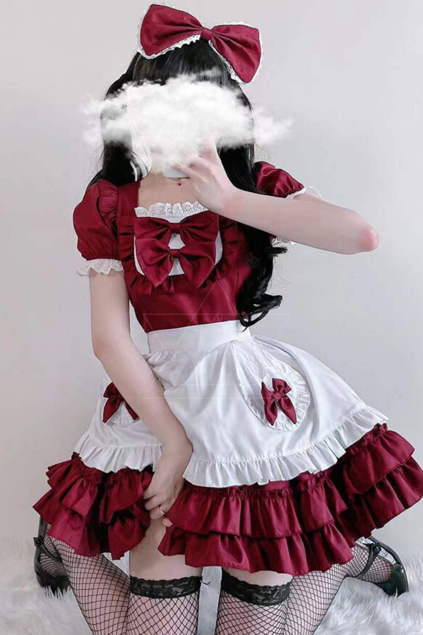 Double Ribbon Ruffle Lolita Maid Dress Set
