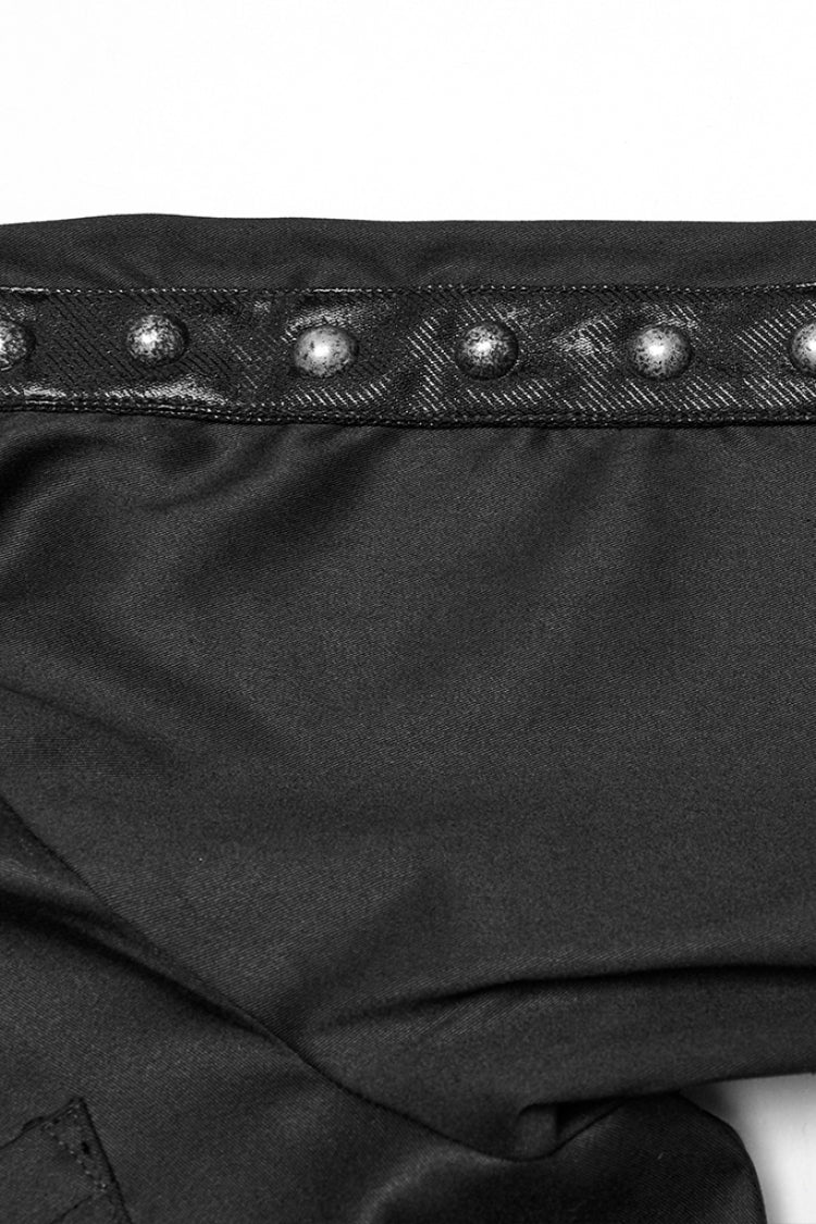 Black Lapel Collar Long Sleeves Stitching Pin Mesh Punk Blouse