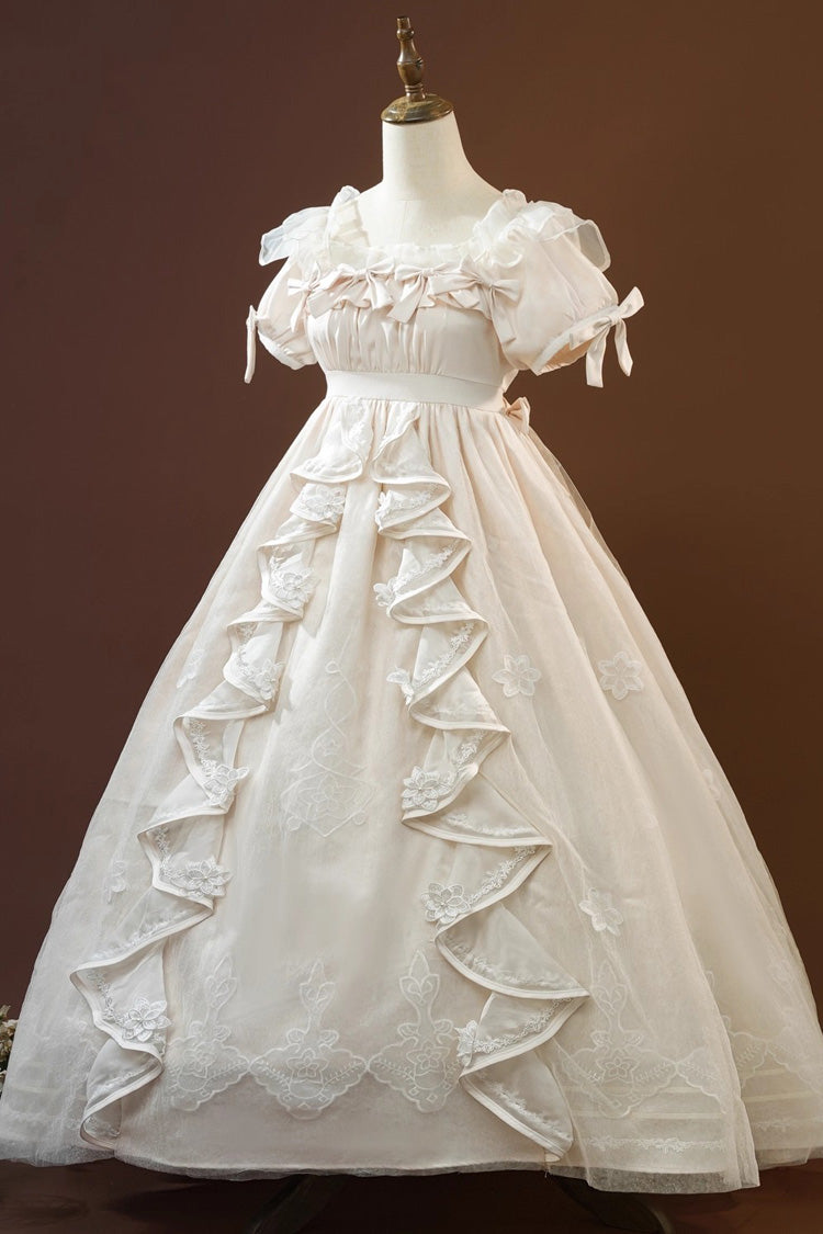 Beige [identity V] Short Sleeves Embroidery Cardigan Bowknot Lace Classic Lolita Victorian Dress Set