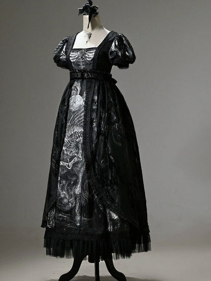 [pre-order Deadline: June 8] Phantom Knight Dark Gothic Square Neck Layered Dress (with Choker & Waist Belt)