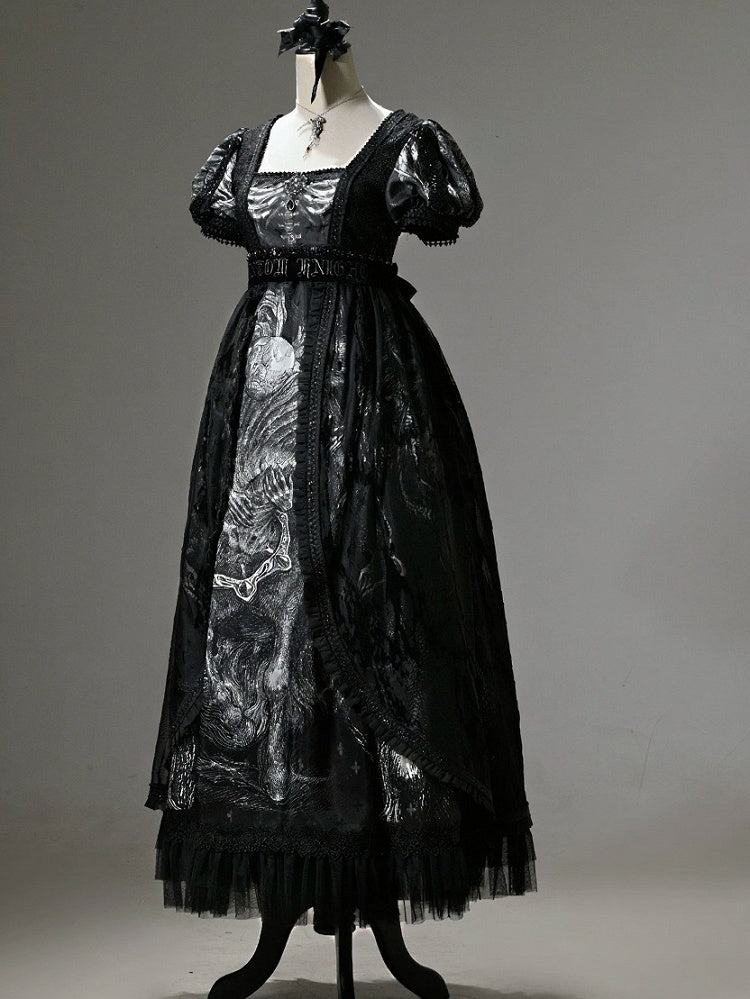 [pre-order Deadline: June 8] Phantom Knight Dark Gothic Square Neck Layered Dress (with Choker & Waist Belt)