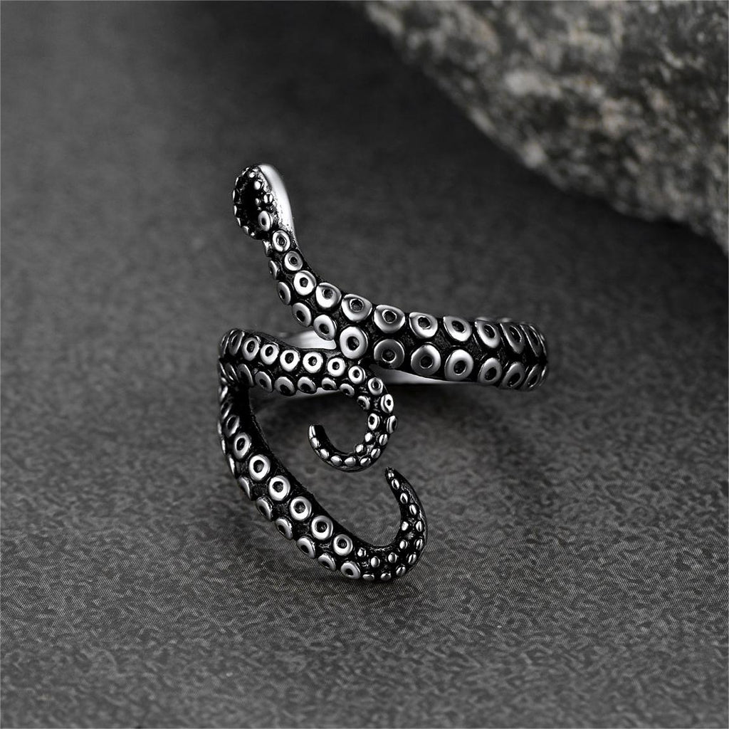 Biker Punk Three Octopus Tentacle Ring for