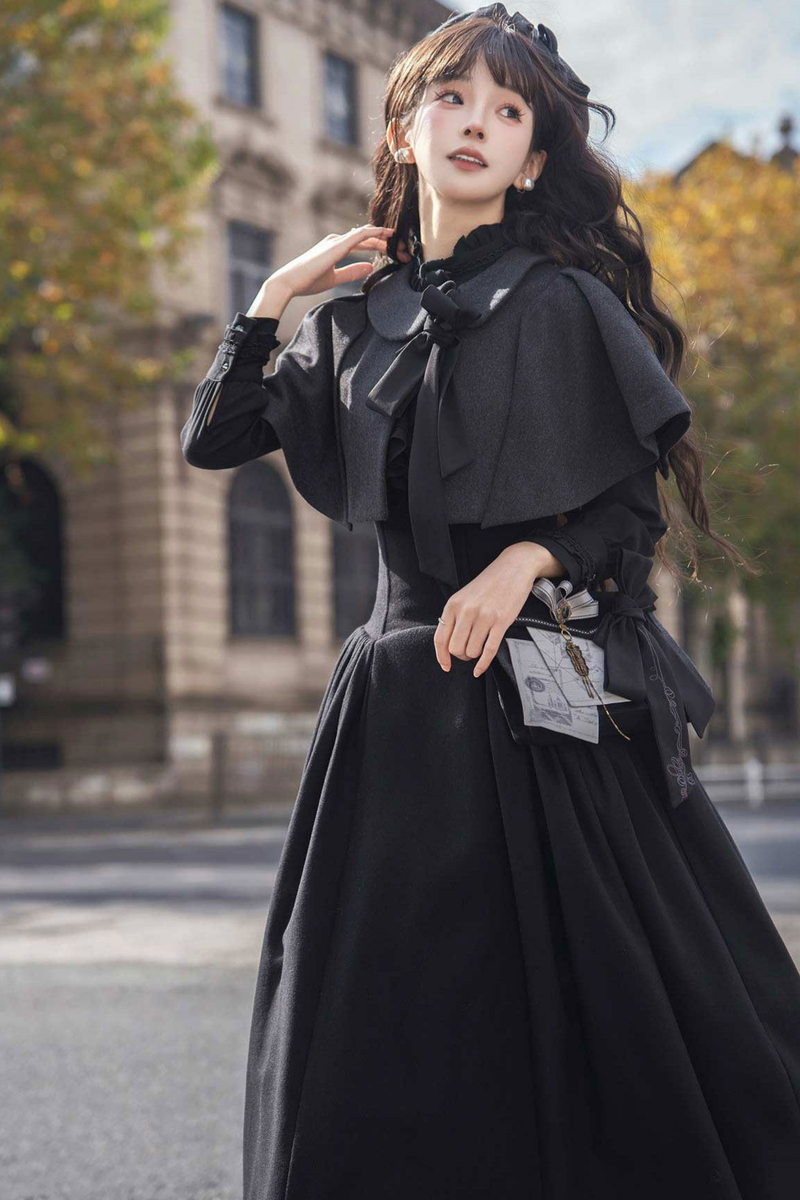 British Detective Lolita Coat + Cape + Skirt + Shirt + Bag + Brooch + Hat + Beret + Necklace