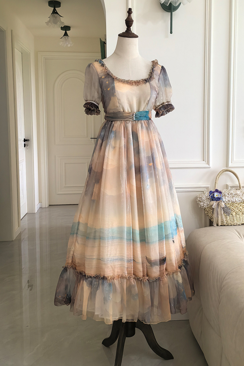 Marble Art High Waist Mark Lolita Dress