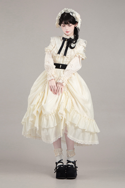 [pre-order] Rose Ruffle Lolita Dress + Dress + Belt + Brooch + Ribbon + Headband + Sleeve