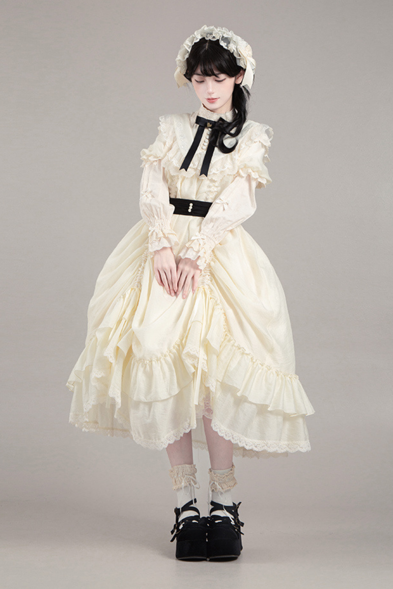 [pre-order] Rose Ruffle Lolita Dress + Dress + Belt + Brooch + Ribbon + Headband + Sleeve