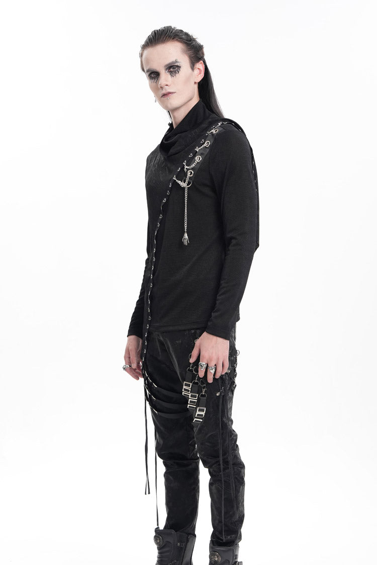 Black Chain Long Sleeves Print Stitching Asymmetric Gothic Sweatershirt