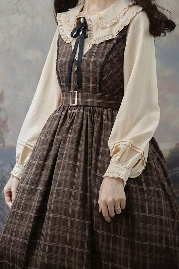 Brown [poem of Greina] V Collar Sleeveless High Waisted Printed Classic Lolita Jsk Dress