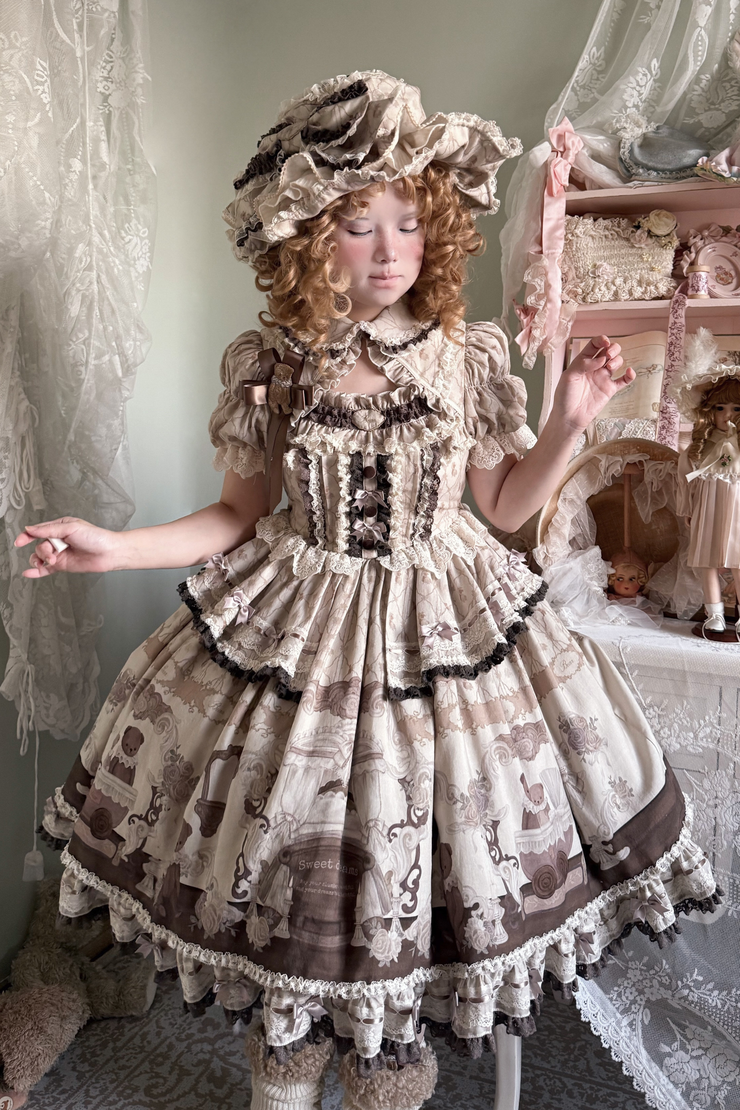 Briana Bear Print Dream Doll Lolita Dress + Jsk + Skirt + Shirt + Petticoat
