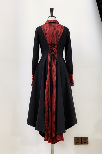 High Collar Blocking Asymmetrical Dress
