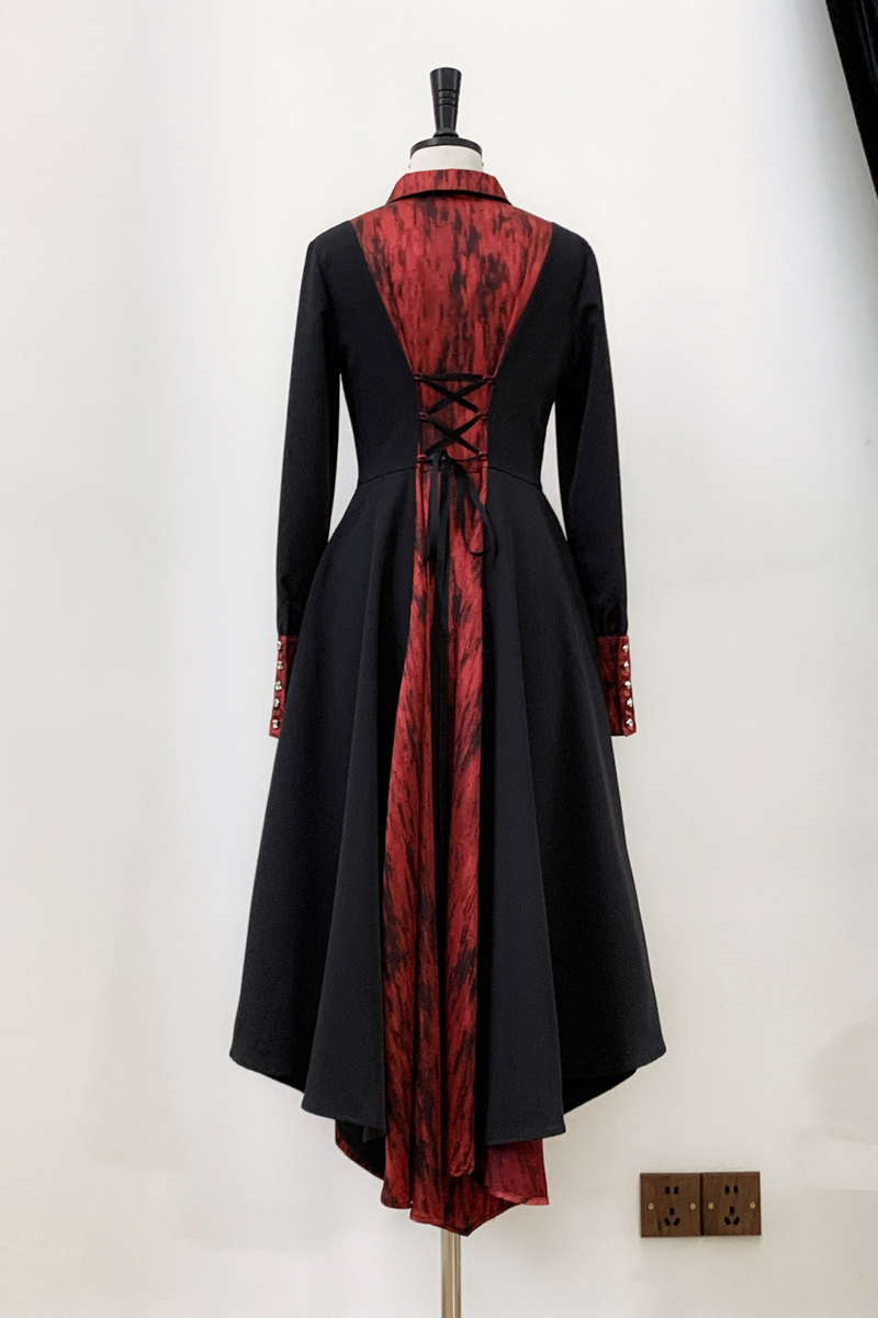 High Collar Blocking Asymmetrical Dress