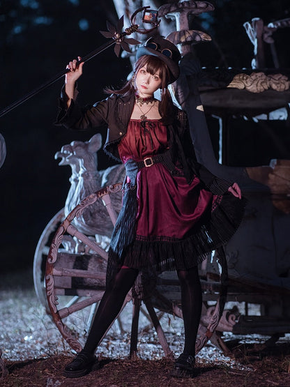 [pre-order] Wine Red Shoulder Strap Light Gothic Doll Asymmetric Dress