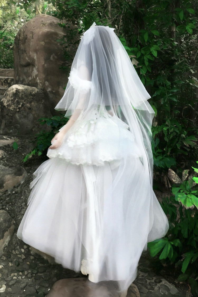 White [pure White Prayer · Snow Love] Square Collar Ruffled Bow Lace Classic Gothic Lolita Dress Set