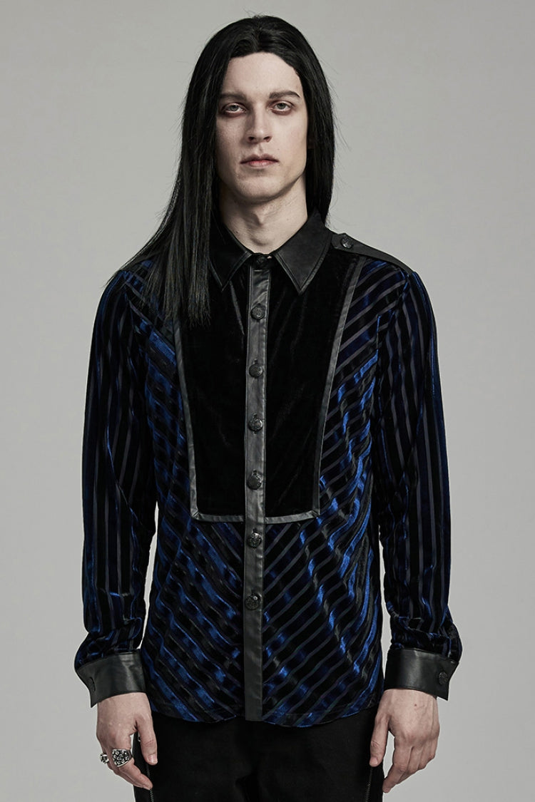 Black/blue Lapel Collar Stitching Slim Gothic Blouse