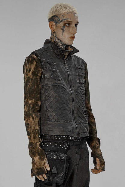 Twill Metal Skeleton Claw Zip Stand Collar Sleeveless Steampunk Vest 2 Colors