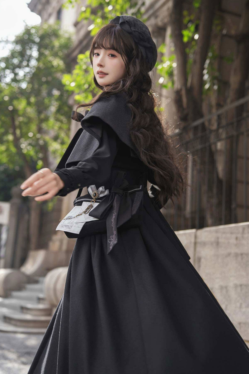 British Detective Lolita Coat + Cape + Skirt + Shirt + Bag + Brooch + Hat + Beret + Necklace