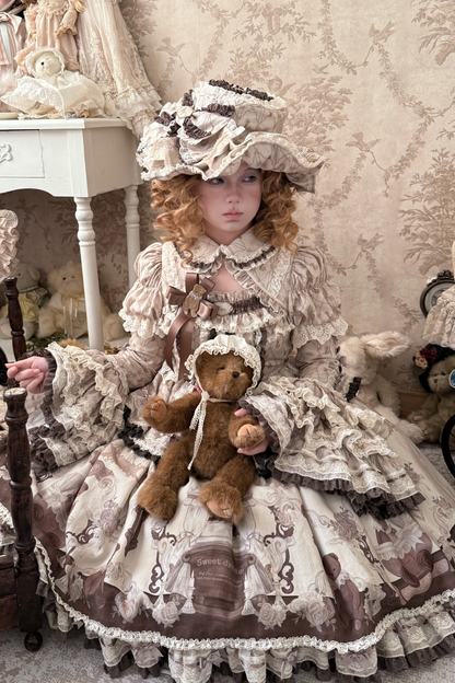Briana Bear Print Dream Doll Lolita Dress + Jsk + Skirt + Shirt + Petticoat