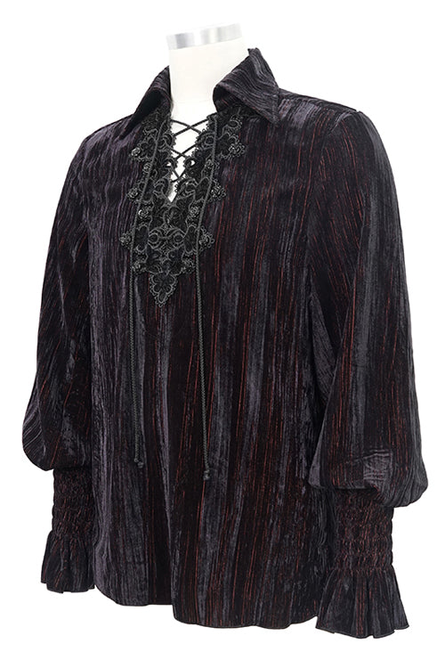 Black and Red Velvet Lantern Sleeves Loose Gothic Blouse