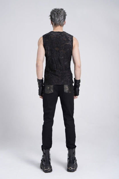 Black Sleeveless Eyelet Strap Distressed Gothic Vest