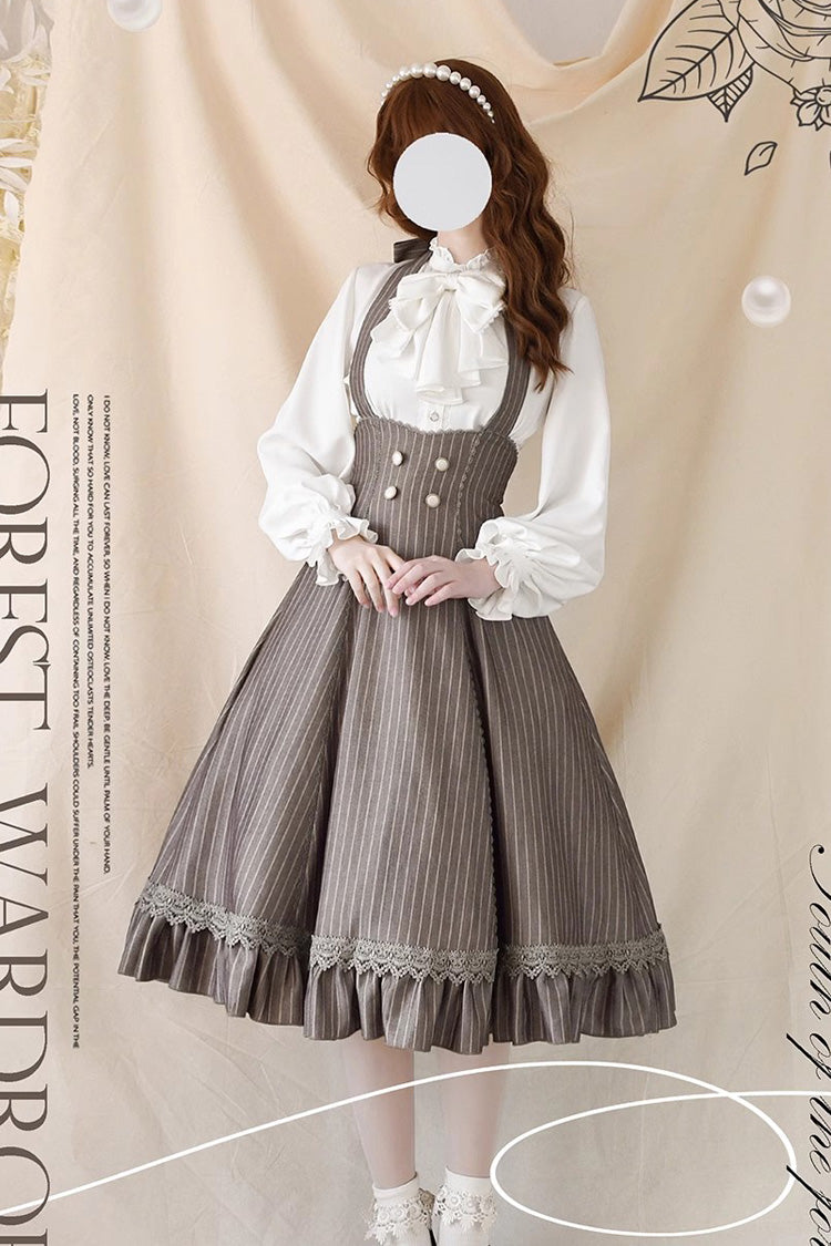 [south of the Forest] Halterneck Stripe Print Ruffle Classic Lolita Jsk Dress 4 Colors