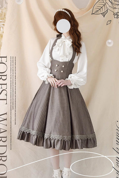 [south of the Forest] Halterneck Stripe Print Ruffle Classic Lolita Jsk Dress 4 Colors