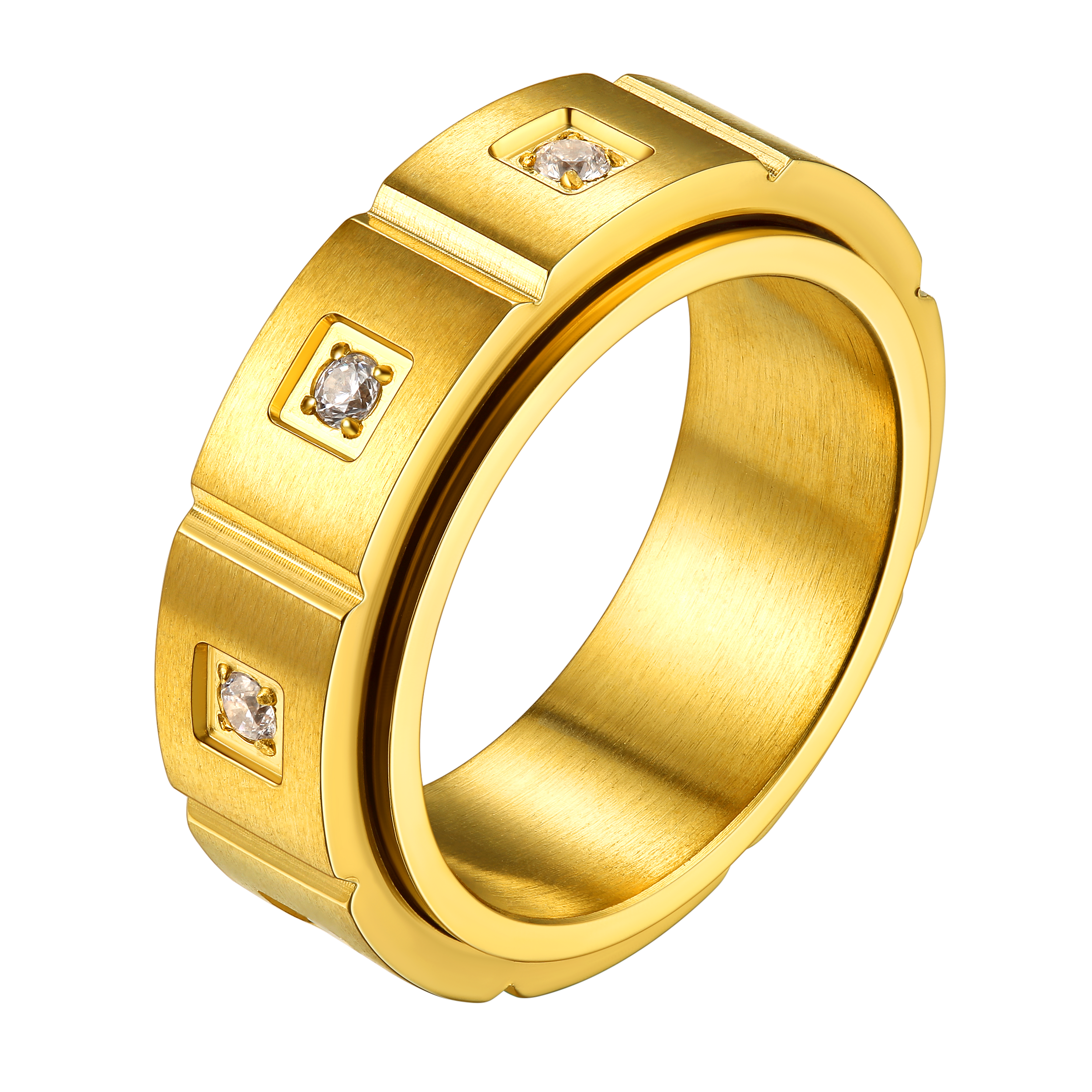 Flash Zircon Rotatable Fidget Ring for Anxiety Stainless Steel