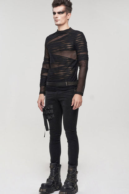 Black Gothic Bandage Design Net Yarn Perspective Sweater