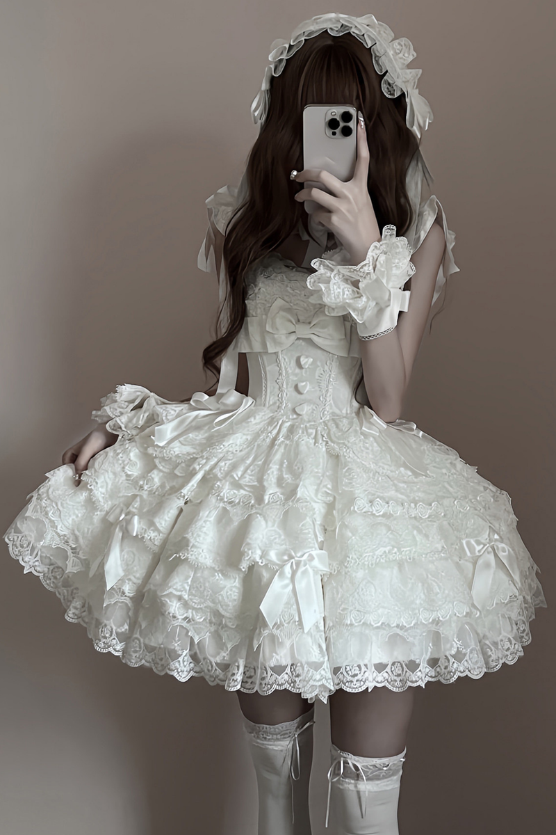 [pre-order] Princess Ballet Tiered Lolita Dress + Headband + Necklace + Sleeves + Tail