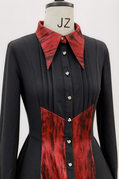 High Collar Blocking Asymmetrical Dress