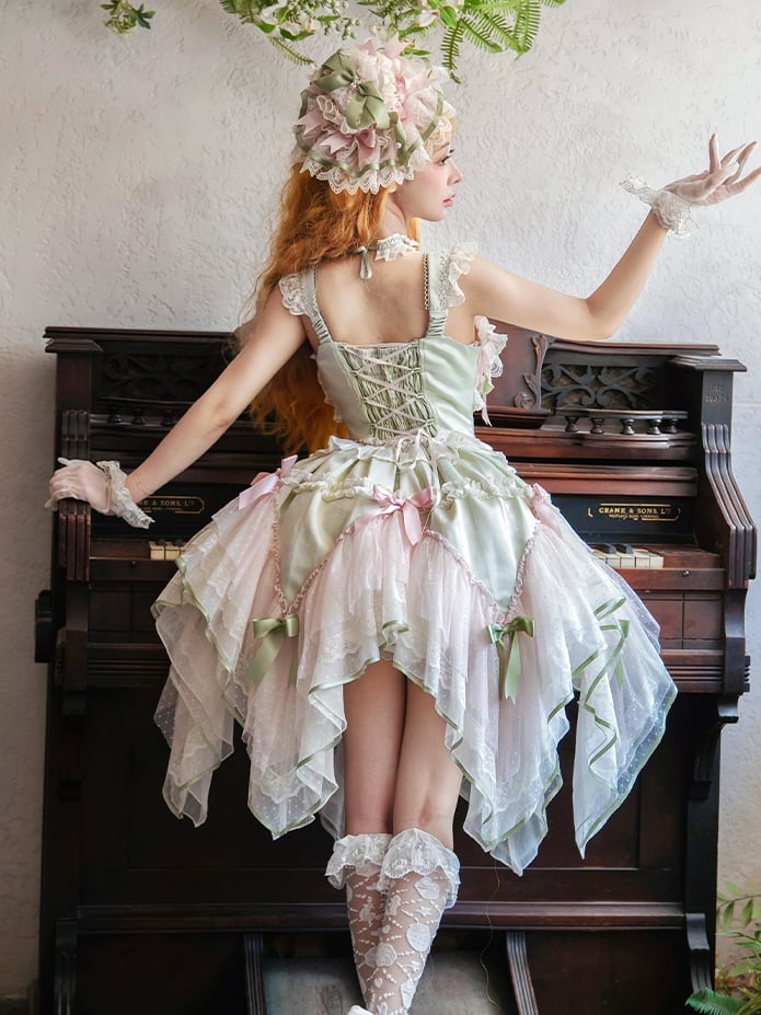 [pre-order Deadline: May 8] Pink X Green/blue X Yellow Fairy Princess Lolita Tulle Lace Bow Layered Dress
