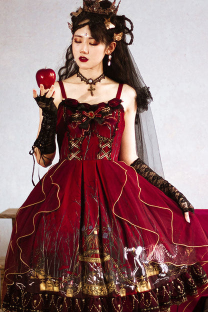 Red Decaying Forest Round Collar Bowknot Ruffled Classic Lolita Jsk Dress