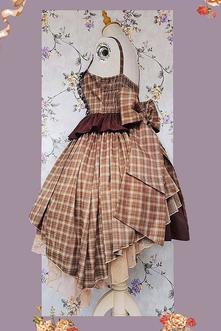 Multi-color Triple-layered Print Bowknot Lace Asymmetric Classic Lolita Dress 5 Colors