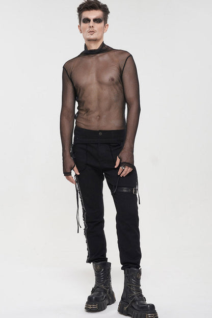 Black Gothic Elasticity Perspective Rhombus Net Yarn Shirt