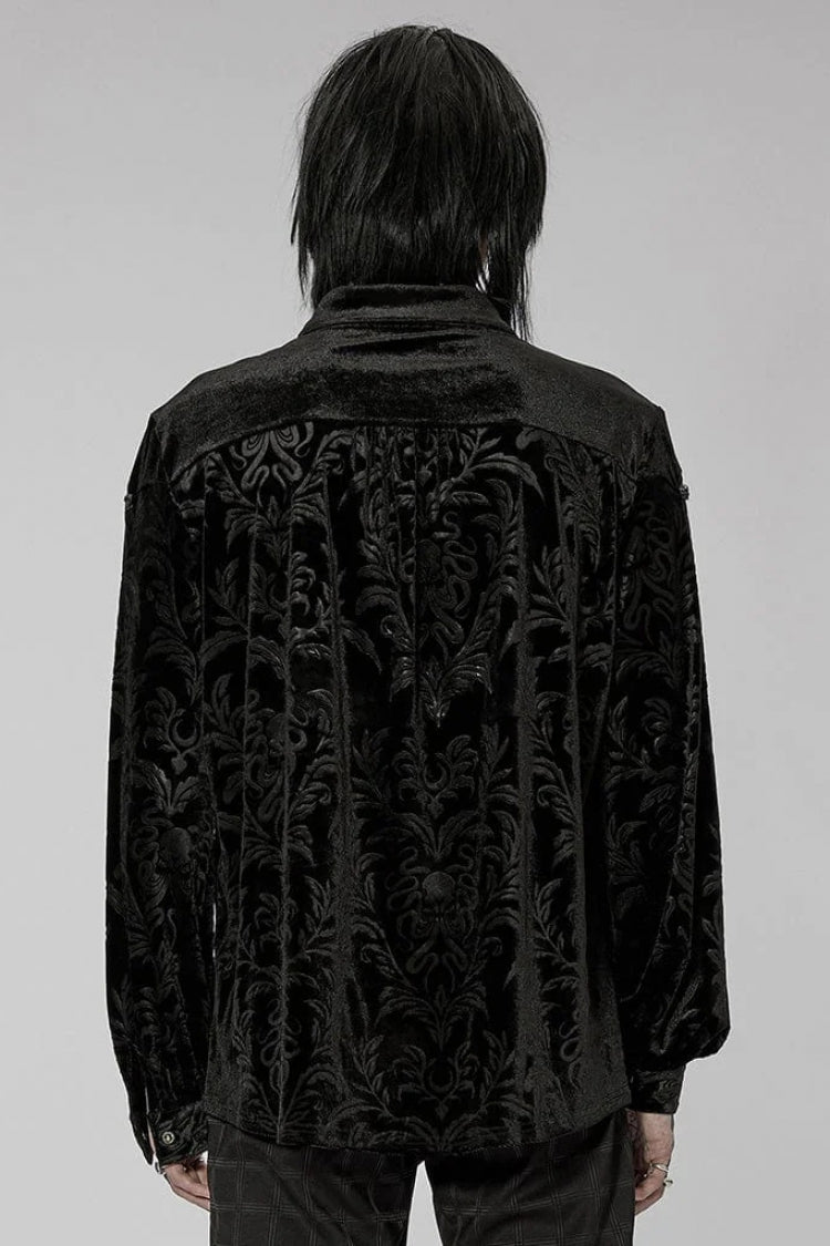 Black Stand Collar Print Stitching Gothic Blouse