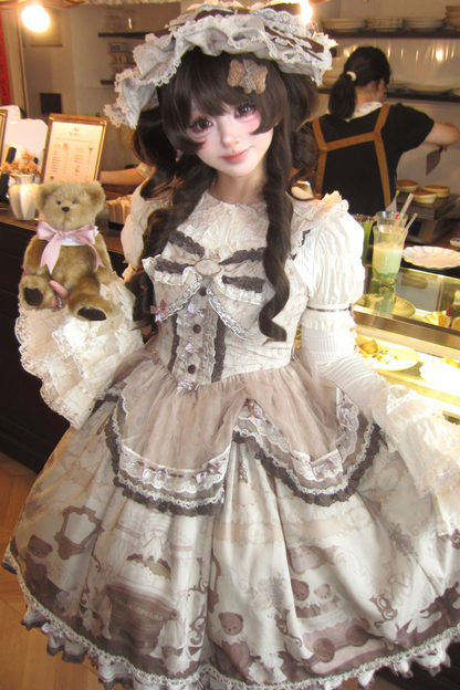 Briana Bear Print Dream Doll Lolita Dress + Jsk + Skirt + Shirt + Petticoat