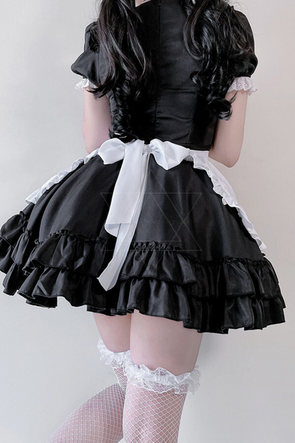 Double Ribbon Ruffle Lolita Maid Dress Set