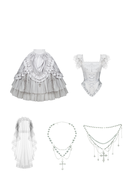 Gothic Lolita Skirt + Corset + Veil + Necklace + Waist Chain