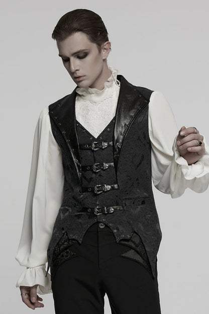 Black Lapel V-neck Sleeveless Jacquard Buckle Gothic Vest