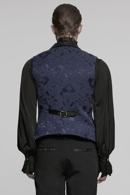 Black/blue Lapel V-neck Sleeveless Jacquard Buckle Gothic Vest