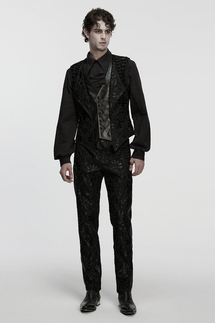 Black Long Sleeves V Collar Embroidery Gothic Vest
